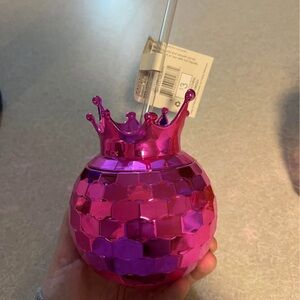 6 pink Crown disco ball Tumbler with Straw